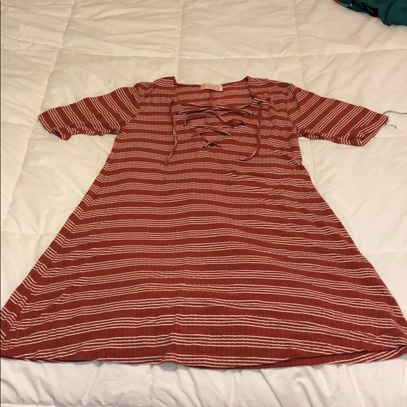 Lace Up Striped T Shirt Dress - Picture 2 of 5